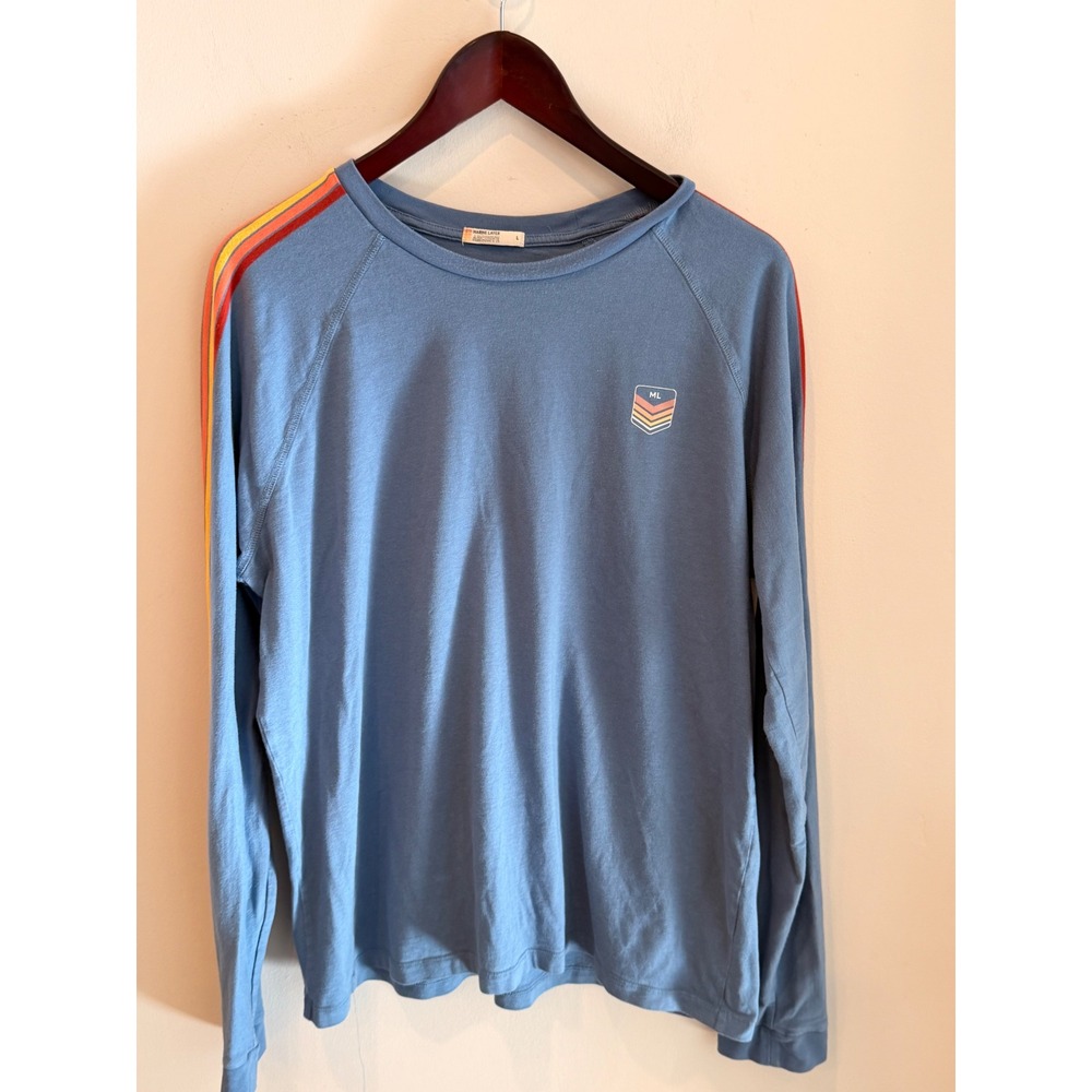 Marine Layer Archive Mens Blue Rainbow Stripe Raglan Long Sleeve Tee L 16755